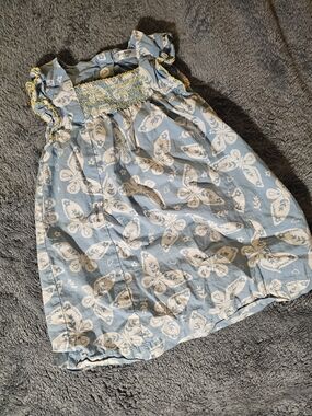 Baby Boden Light Blue Butterfly Dress with Yellow Trim Size 12 To 18 Months